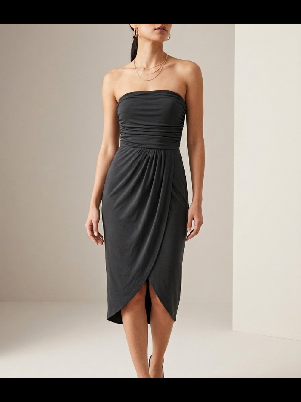 Jennifer Lopez Strapless Ruched Wrap Dress Black LBD Cocktail Party Bodycon S